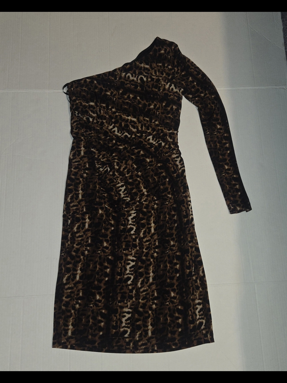 Calvin Klein One-Shoulder Leopard Print Dress - Brown & Black